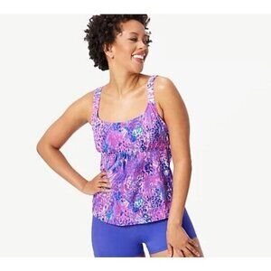 Kim Gravel x Swimsuits For All Scoop Neck Tankini Set Bike Purple Animal Reg 12
